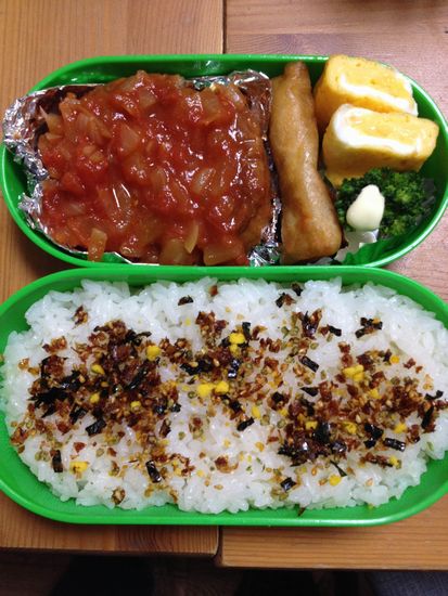 息子弁当　煮込みハンバーグじゃ